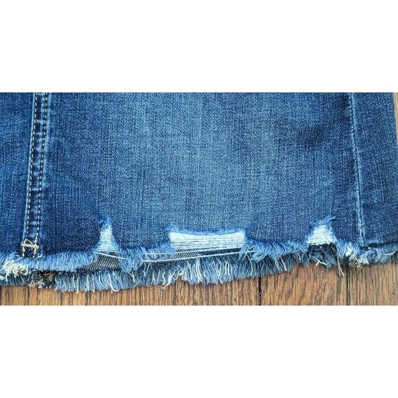 NEW American Eagle Denim Miniskirt 0 Blue Stretch High Rise Raw Edge Distressed - Picture 12 of 12